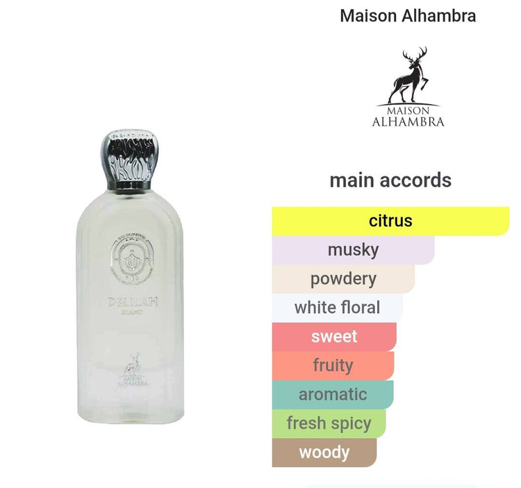 ادکلن زنانه ۱۰۰میل الحمبرا مدل دلیله بلانک رایحه پارفوم د مارلی والایا (Valaya Parfums de Marly)