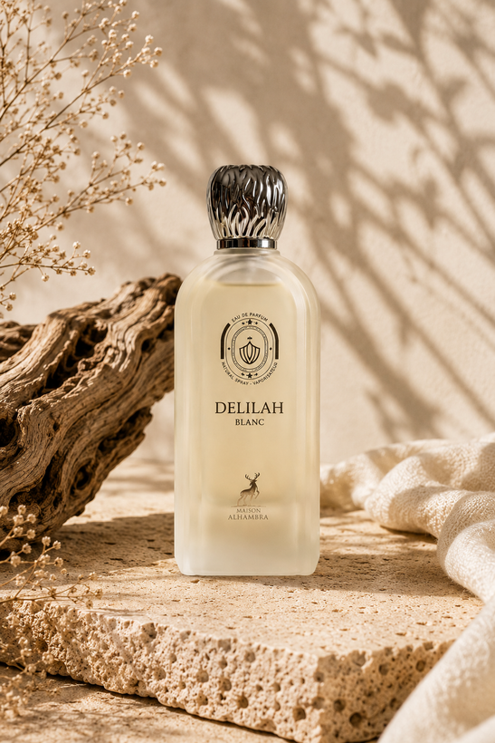 ادکلن زنانه ۱۰۰میل الحمبرا مدل دلیله بلانک رایحه پارفوم د مارلی والایا (Valaya Parfums de Marly)